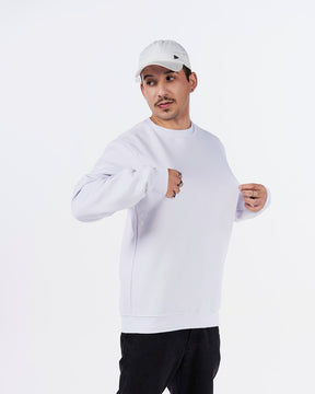 Pullover Sweatshirt Crew Neck - White Plain