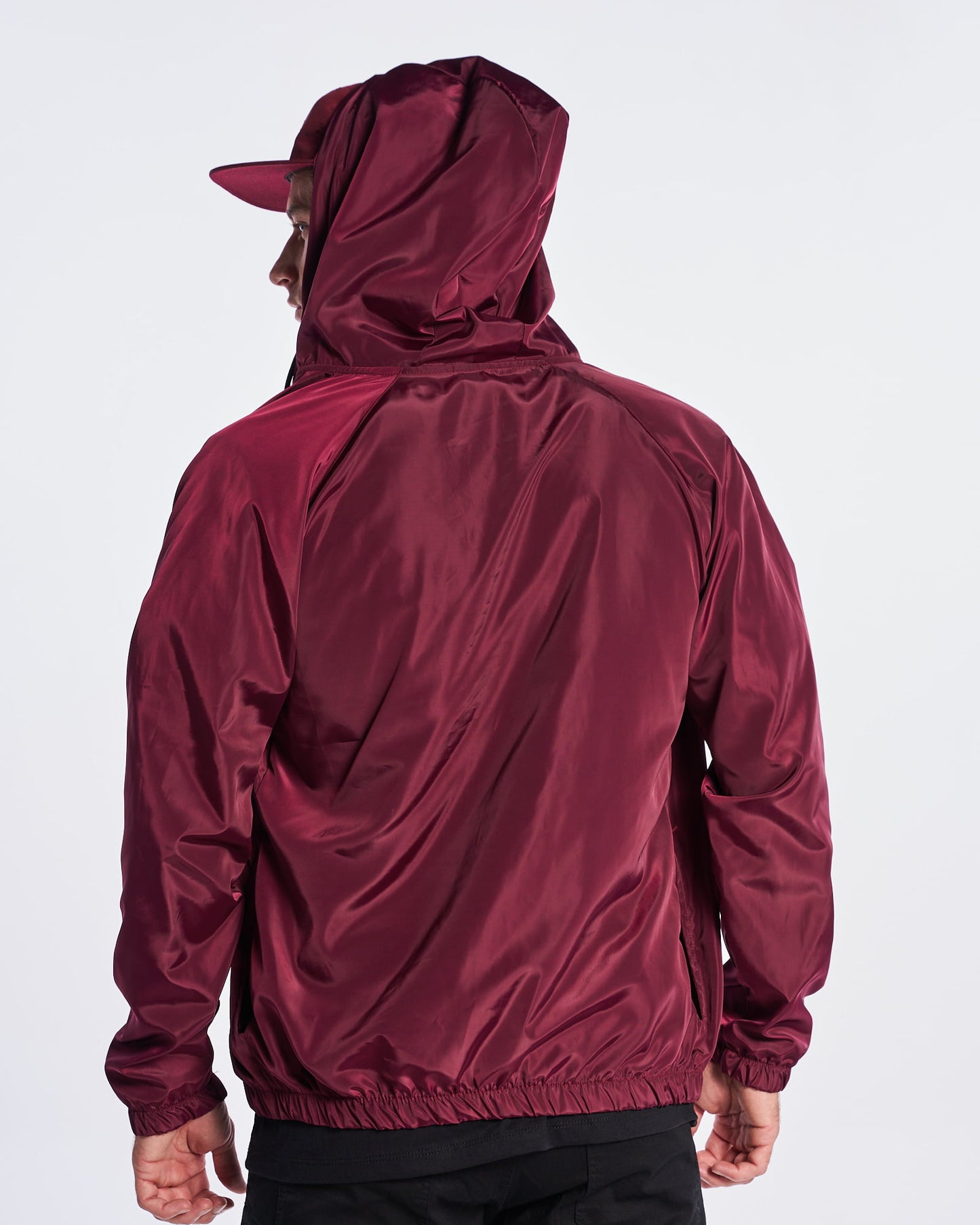 Hooded Windbreaker Jacket - Dark Red